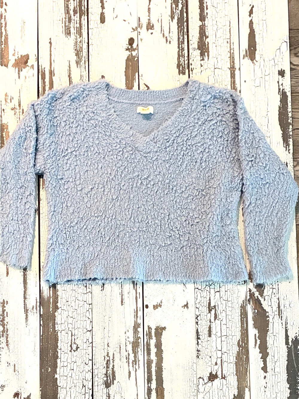 Anthropologie Maeve Plush Light Blue V-Neck Sweater M